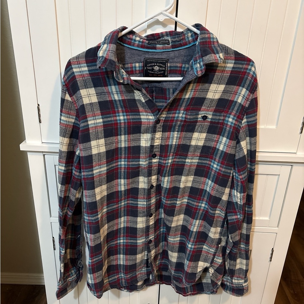 Denim & Flower Slim Fit Plaid Flannel Shirt Size Small